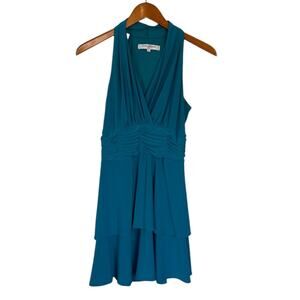 Evan‎ Picone Dress Women 4 Teal Blue Mini Y2K 90s Babydoll Empire Waist Halter